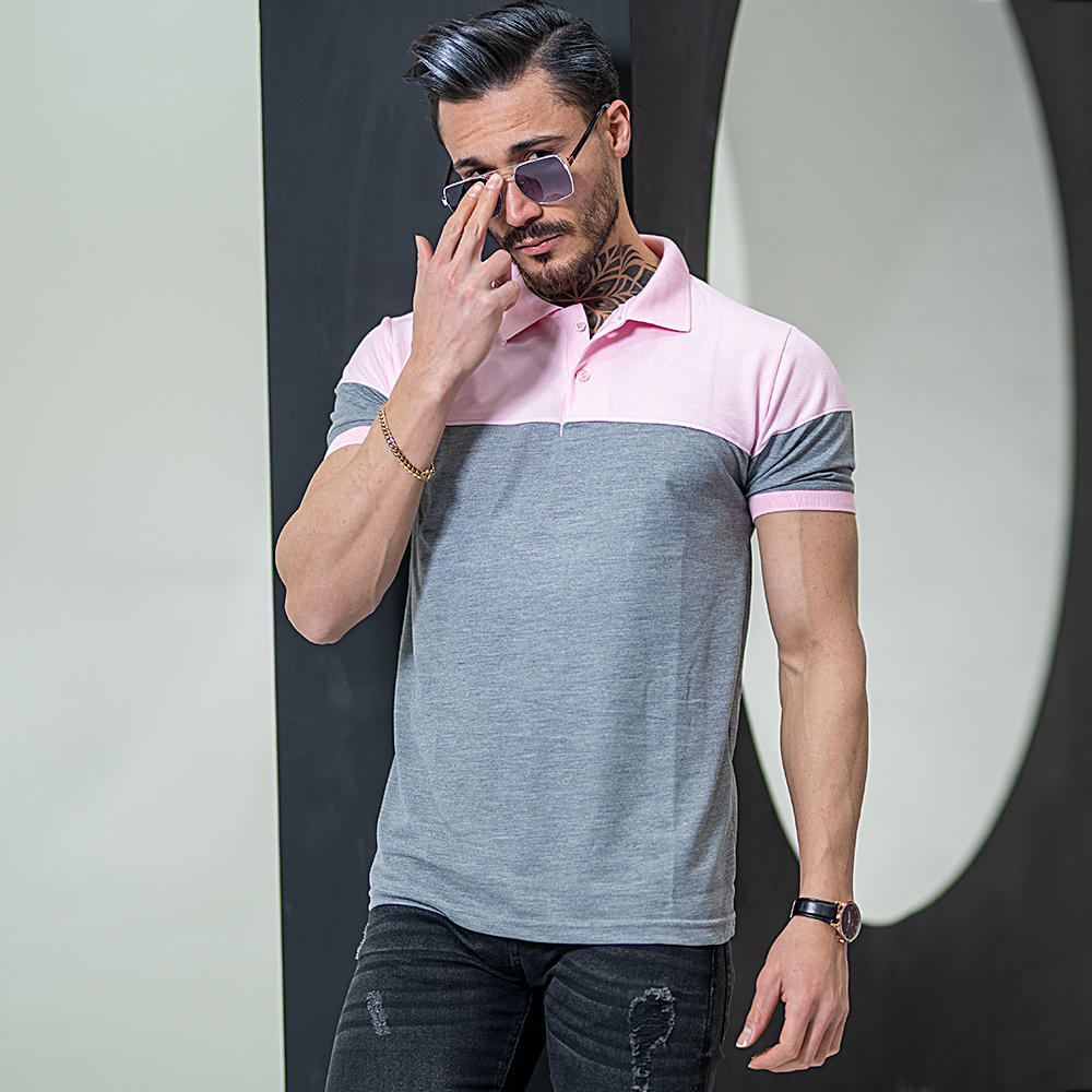 پولو شرت polo طوسی صورتی